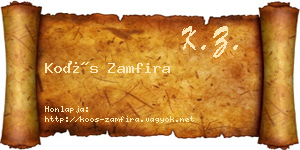 Koós Zamfira névjegykártya